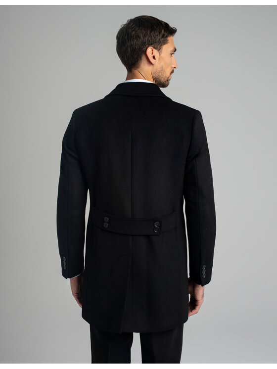 Borgio Borgio Płaszcz wełniany sortino_c Czarny Slim Fit
