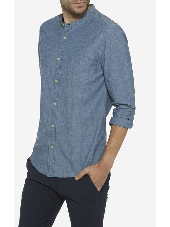 Wrangler Wrangler Camicia 1PKT GRANDAD SHIRT Blu Slim Fit