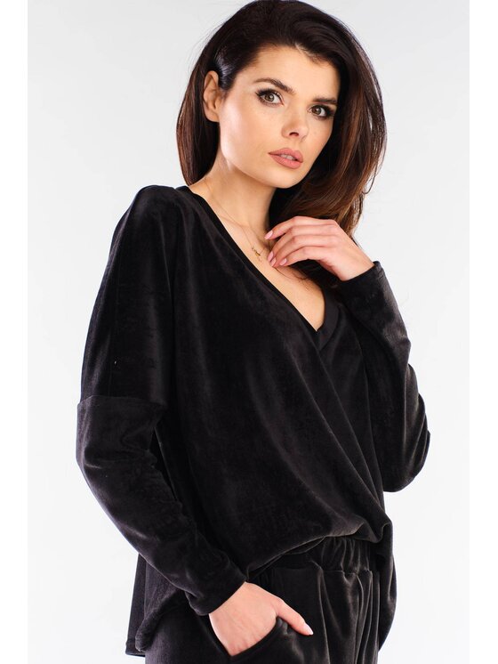Awama Awama Bluzka A417 Czarny Basic Fit