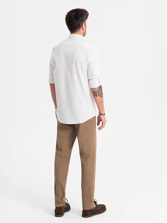 Ombre Ombre Spodnie materiałowe OM-PACP-0184 Beżowy Regular Fit
