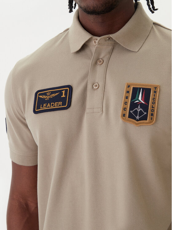 Aeronautica Militare Aeronautica Militare Тениска с яка и копчета 261PO1927UP00191 Бежов Regular Fit