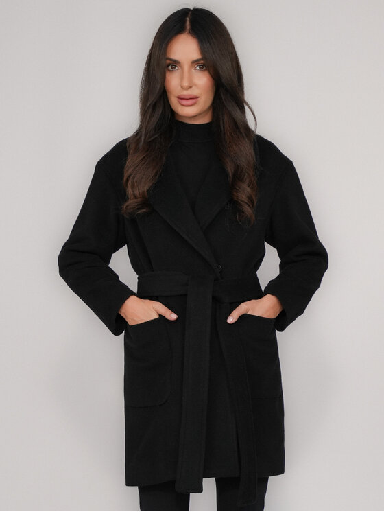 FAN LEATHER FAN LEATHER Płaszcz przejściowy Krótki Wełniany z Podpinką Czarny Loose Fit