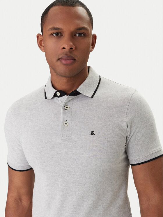 Jack & Jones Jack & Jones Тениска с яка и копчета Paulos 12136668 Сив Slim Fit