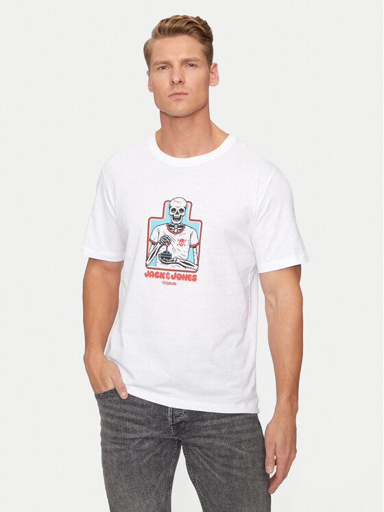 Jack & Jones Jack & Jones T-Shirt Eight Skull 12264841 Biały Standard Fit
