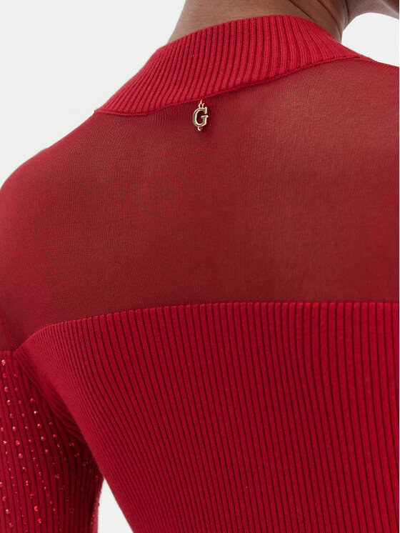 Guess Guess Sukienka dzianinowa W6RK98 Z2YJ2 Czerwony Slim Fit