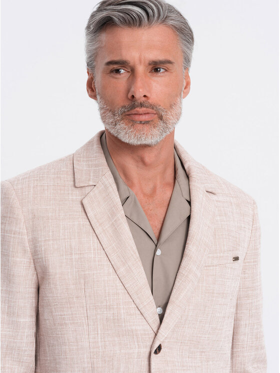 Ombre Ombre Marynarka OM-BLZB-0128 Beżowy Regular Fit