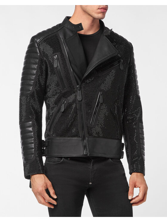 PHILIPP PLEIN PHILIPP PLEIN Kožená bunda 5627 Černá Slim Fit