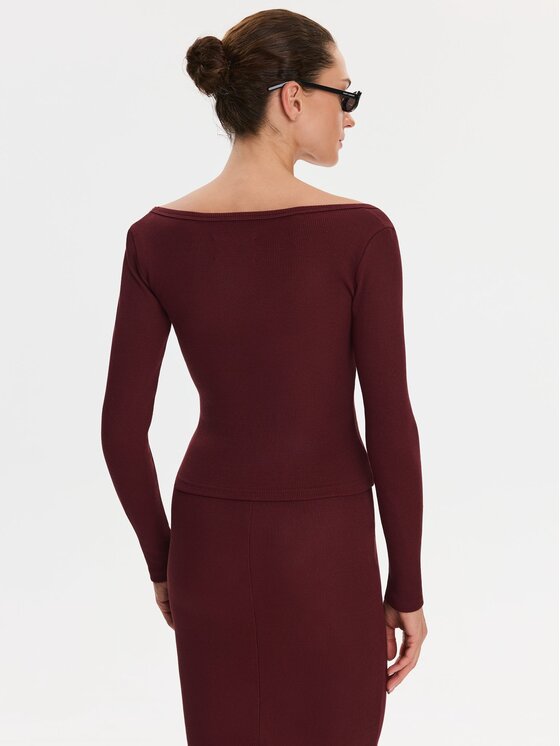 Nudyess Nudyess Spódnica midi Tremity z prążka Bordowy Slim Fit