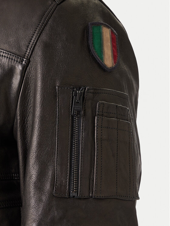 Aeronautica Militare Aeronautica Militare Kožená bunda 252PN0846U100839 Čierna Regular Fit