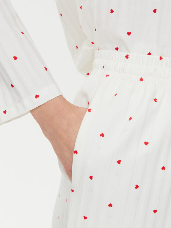 Hunkemöller Hunkemöller Pantaloni pijama Jacquard Hearts 301504 Alb Relaxed Fit