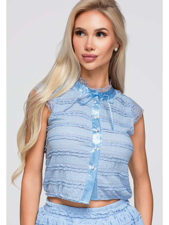 Ombre Ombre Bluzka OW-TS-E0066 Niebieski Slim Fit