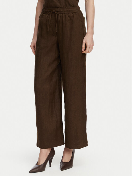 Tommy Hilfiger Spodnie materiałowe WW0WW48970 Brązowy ciemny Wide Leg