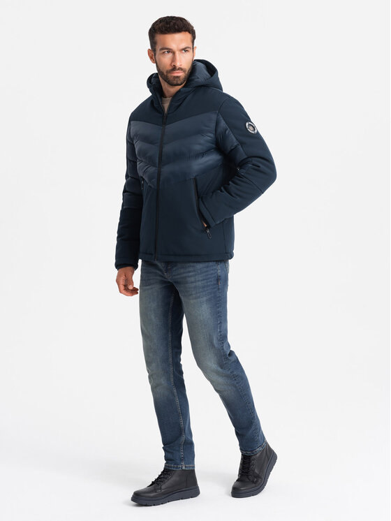 Ombre Ombre Kurtka puchowa OM-JALP-0172 Granatowy Regular Fit