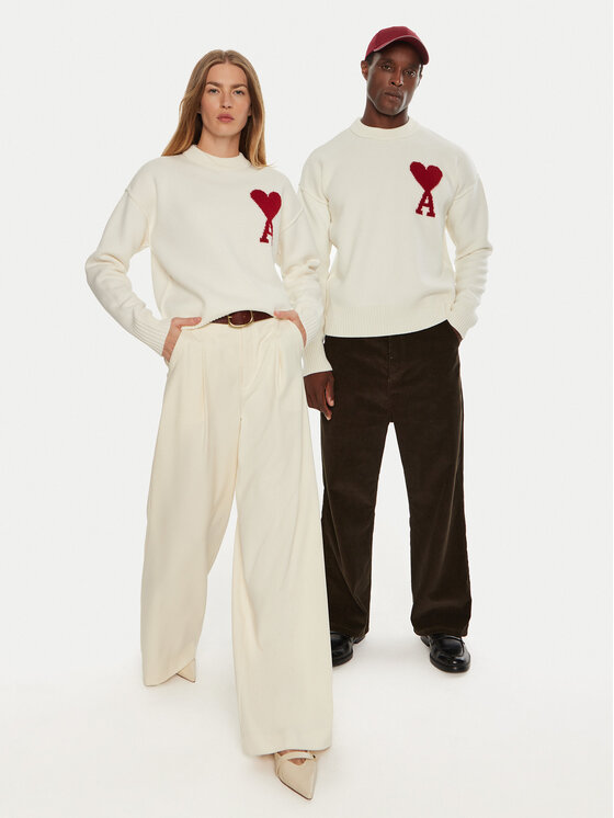 AMI Paris AMI Paris Sweter BFUKS006018 Écru Regular Fit