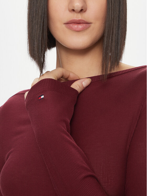 Tommy Hilfiger Tommy Hilfiger Bluza Slim Soft Tencel Boat-Nk Top Ls WW0WW39788 Bordo rdeča Slim Fit