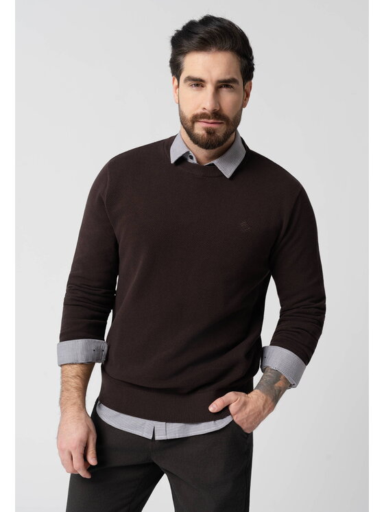 Volcano Volcano Sweter S-LOGAN Brązowy Regular Fit