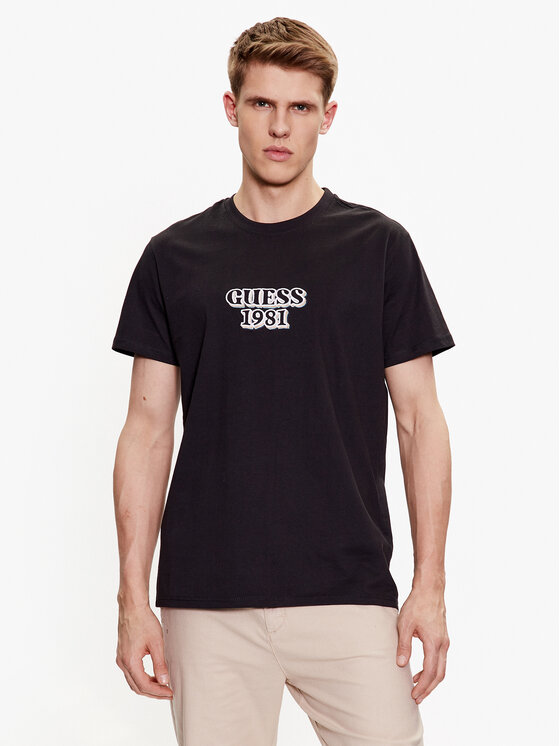 Guess T-krekls Logo M3GI30 K8FQ4 Melns Slim Fit