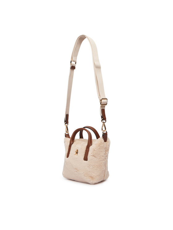Tommy Hilfiger Tommy Hilfiger Дамска чанта Popette Micro Tote Faux Fur AW0AW19311 Светлобежов