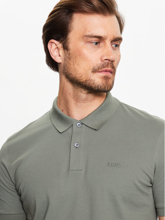 BOSS Boss Тениска с яка и копчета Pallas 50468301 Зелен Regular Fit
