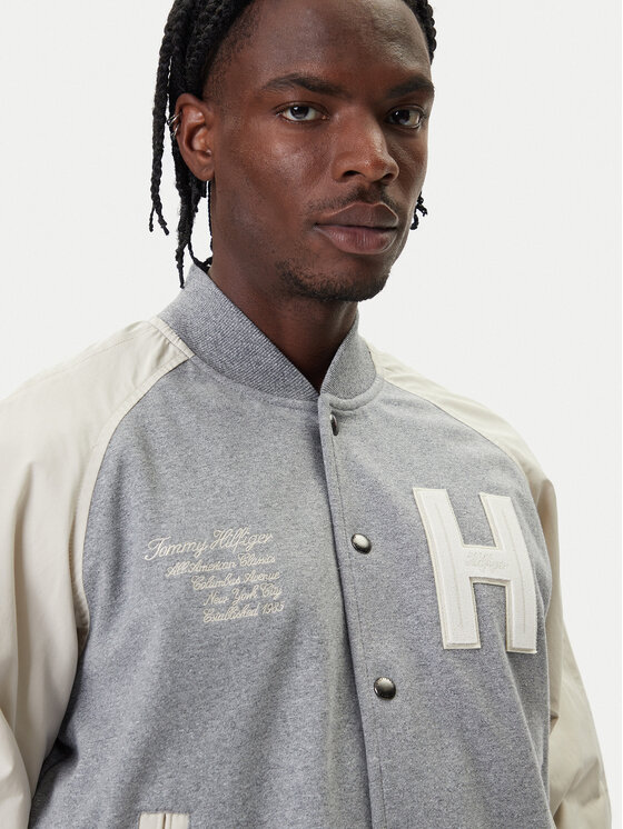 Tommy Hilfiger Tommy Hilfiger Bunda bomber Mix Media Varsity MW0MW39684 Světle šedá Regular Fit
