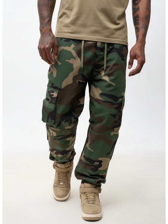 Jigga Wear Jigga Wear Spodnie cargo Bojówki Camo Moro Wojskowe Militarne Taktyczne RipStop 129987 Khaki Regular Fit