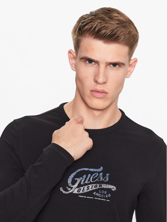 Guess Guess Pikkade varrukatega T-särk M3YI29 J1314 Must Slim Fit