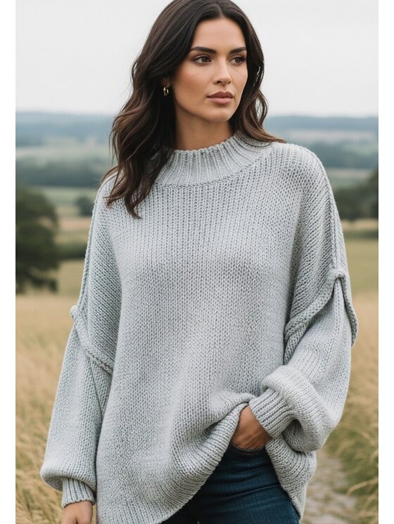 FIGL FIGL Sweter M1238 Szary Regular Fit