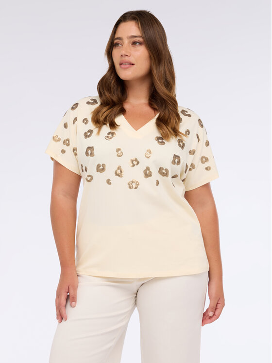 Fiorella Rubino Fiorella Rubino T-Shirt G02AL008836N002 Kremowy Boxy Fit