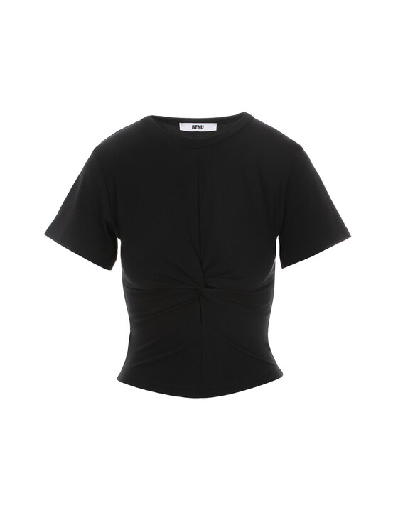 BENU BENU Bluzka CZARNA KOSZULKA SKRĘCONA Czarny Slim Fit