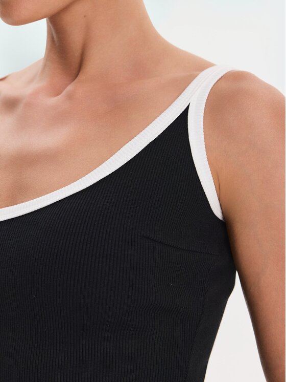 Nudyess Nudyess Top Klio z prążka Czarny Slim Fit