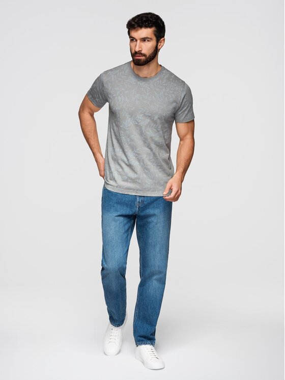 Ombre Ombre T-Shirt OM-TSFP-0262 Szary Regular Fit