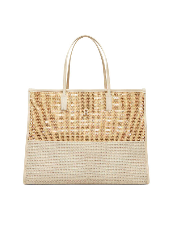 Tommy Hilfiger Tommy Hilfiger Ročna torba Th City Summer Tote Woven AW0AW17640 Bež
