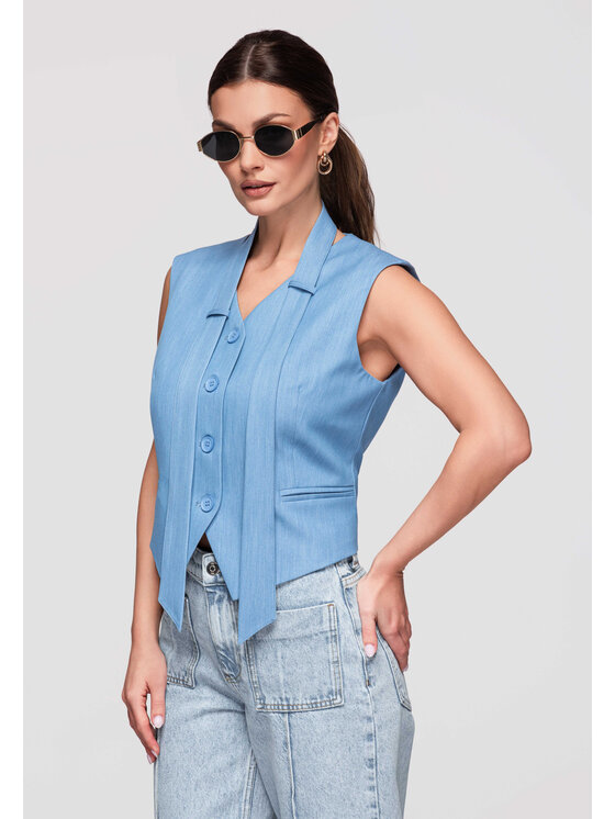 Ombre Ombre Kamizelka OW-VE-E0004 Niebieski Slim Fit