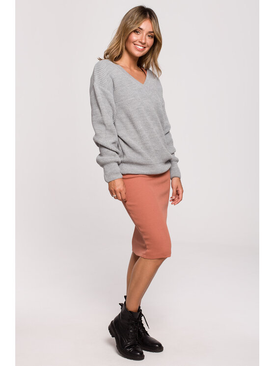 BeWear BeWear Sweter BK075 Szary Comfortable Fit