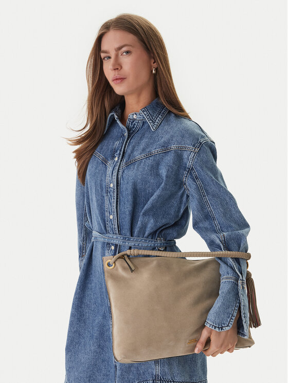 Tommy Hilfiger Geantă Th Statement Leather Bag Suede AW0AW18402 Bej