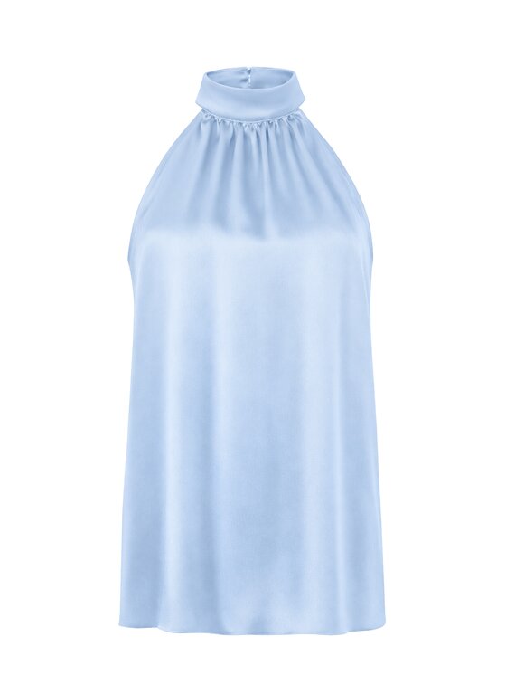 Cat&Cat Cat&Cat Top jedwabny z dekoltem typu halter Błękitny Regular Fit