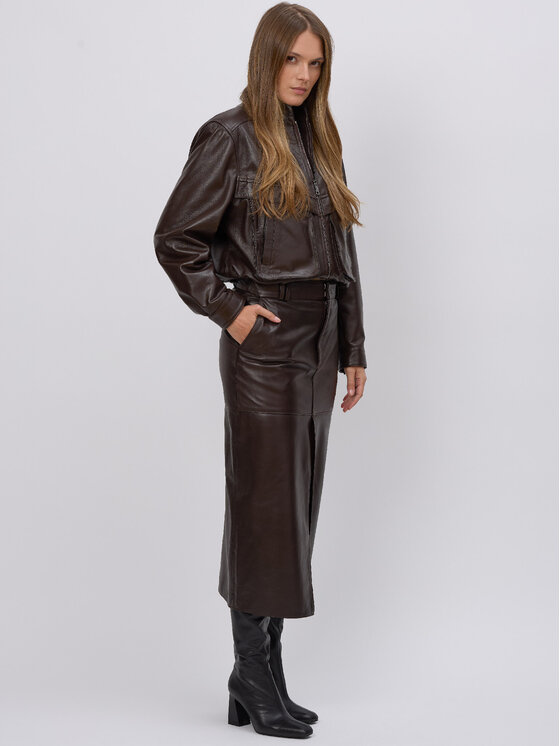 FAN LEATHER Fan Leather Spódnica Brązowa Brązowy Standard Fit