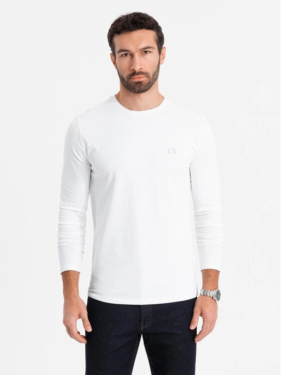 Ombre Ombre Longsleeve OM-LSBC-0124 Biały Slim Fit