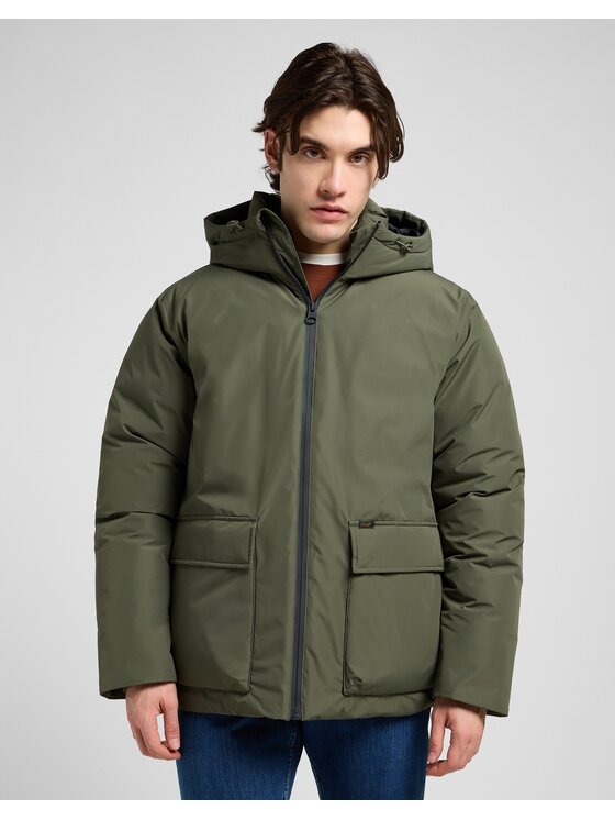 Lee Lee Kurtka zimowa HOODED SHORT PUFFER JACKET Zielony Regular Fit