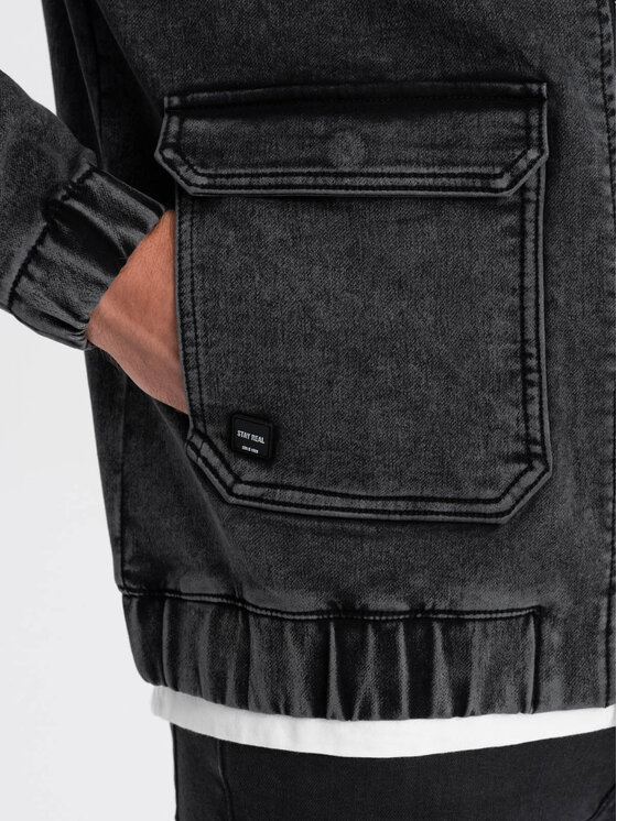 Ombre Ombre Kurtka jeansowa C558 Czarny Loose Fit