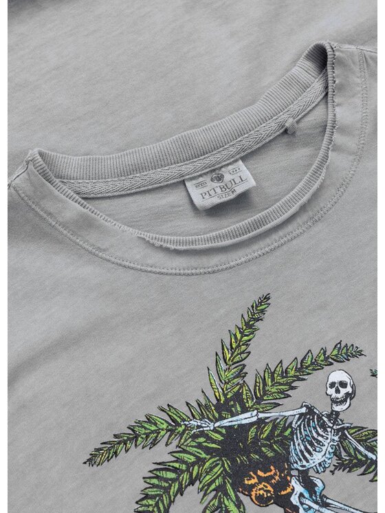 PITBULL PITBULL T-Shirt Koszulka męska Denim Washed Raw OPEN BEACH S Szary Regular Fit