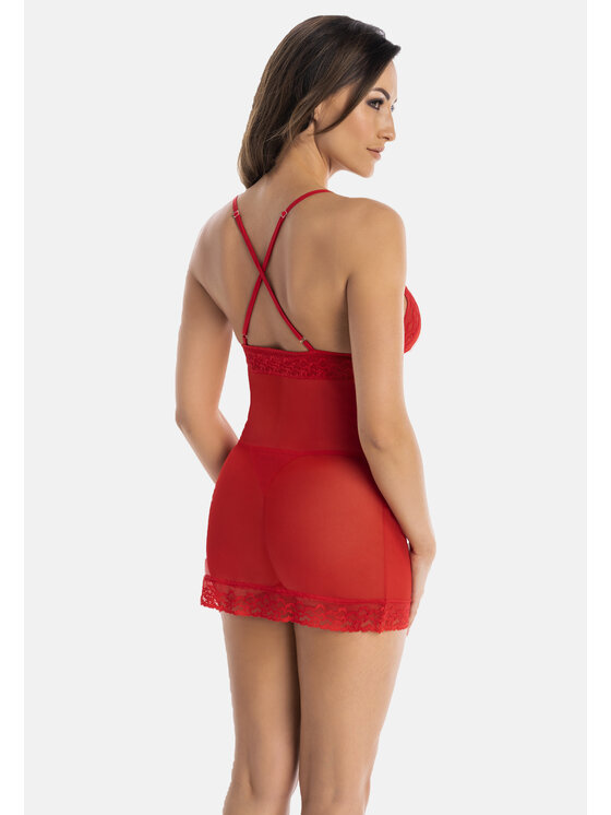 Teyli Teyli Koszula nocna z koronką Inni Czerwony Slim Fit