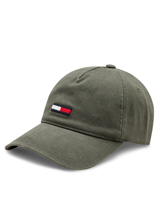 Tommy Jeans Cepure ar nagu Tjm Elongated Flag Denim Cap AM0AM12427 Zaļš