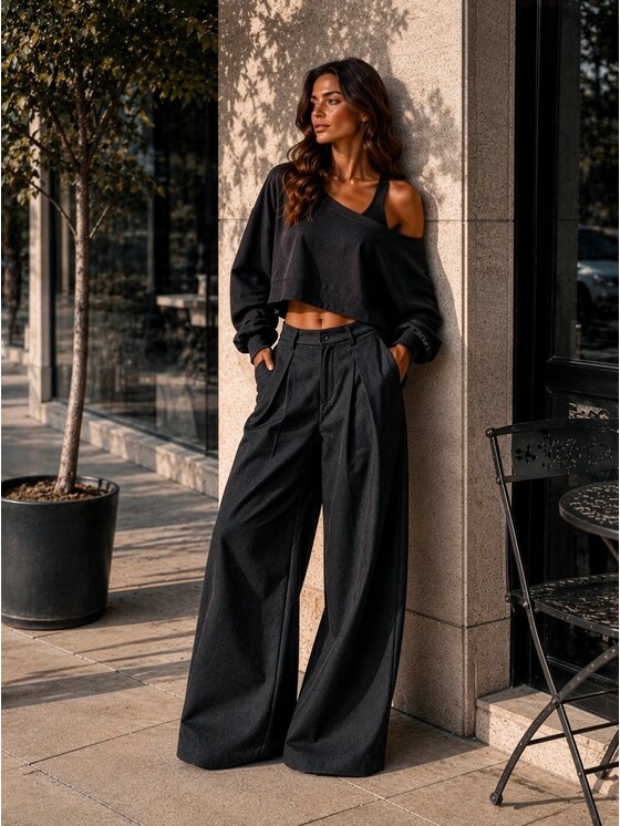 Hottie Hot Hottie Hot Jeansy PLEASE denim Czarny Oversize