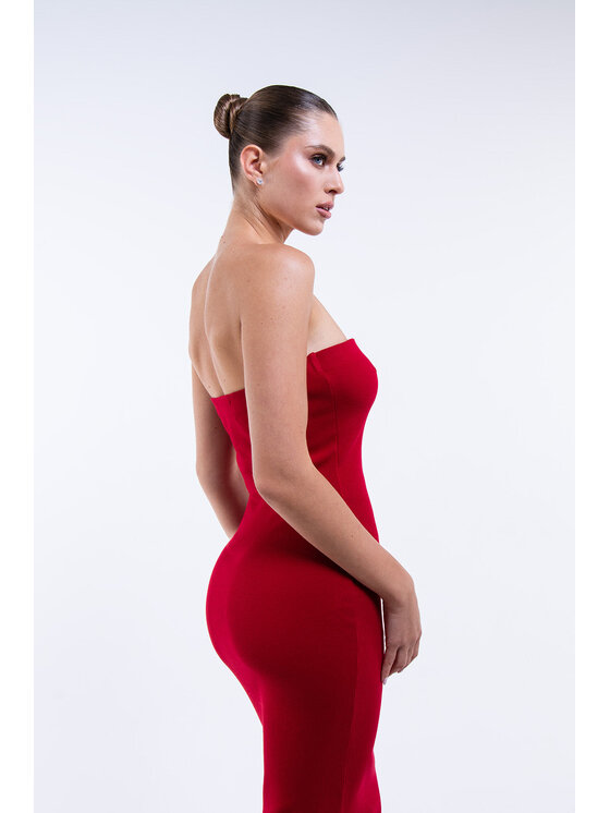 Nudyess Nudyess Sukienka dzianinowa Melrose Midi z prążka Czerwony Fitted Fit