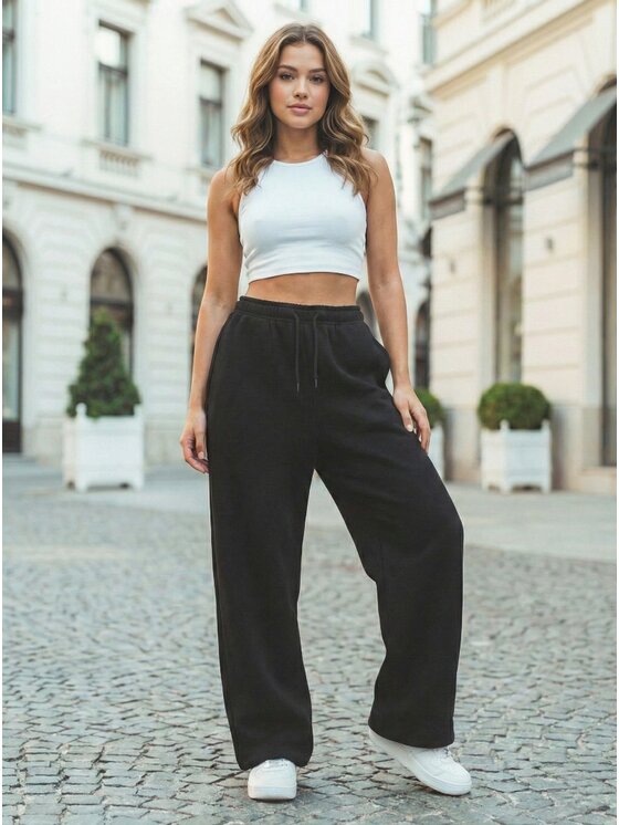 Urban City Urban City Spodnie dresowe Szerokie luźne dresy bez nadruków 130787 Czarny Baggy Fit