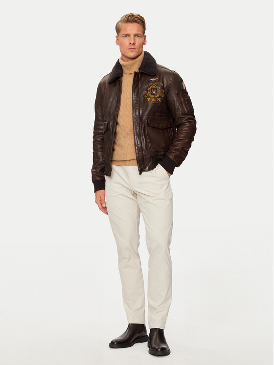 Aeronautica Militare Aeronautica Militare Usnjena jakna 242PN952PL147 Rjava Regular Fit