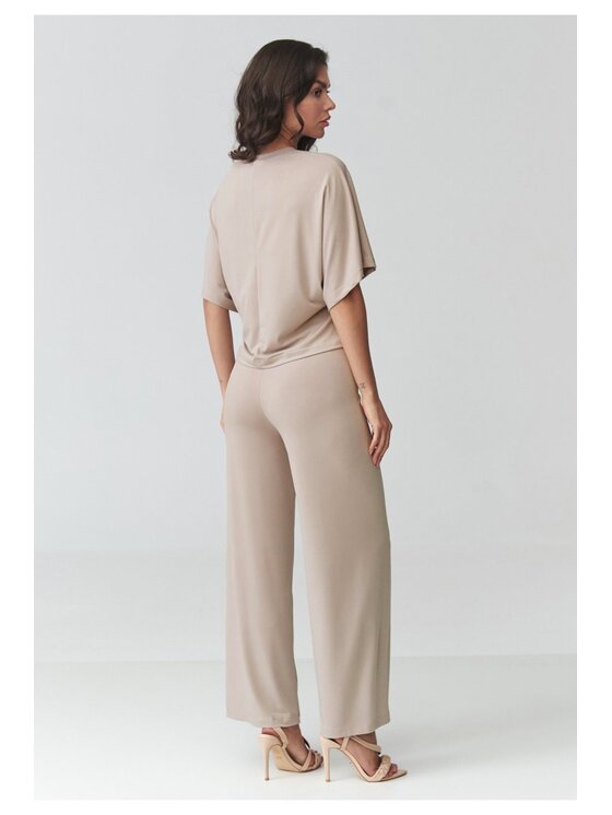 Makadamia Makadamia Komplet bluzka i spodnie M940 Beżowy Loose Fit