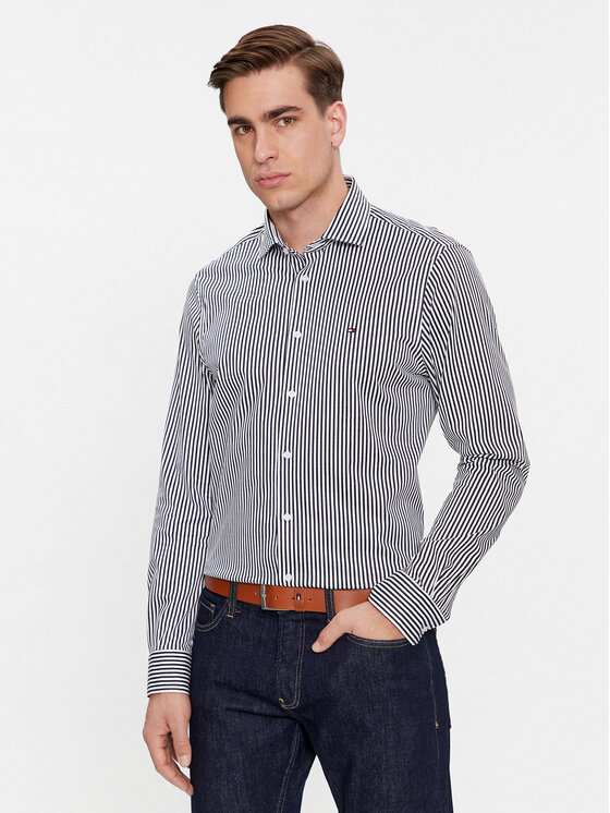 Tommy Hilfiger Košeľa Cl Knitted Stripe Sf Shirt MW0MW34229 Tmavomodrá Slim Fit