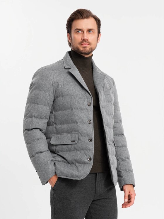 Ombre Ombre Kurtka zimowa OM-JALP-0170 Szary Regular Fit